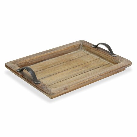 HOMEROOTS Wooden Paneled Tray with Metal Handles, Brown 401773